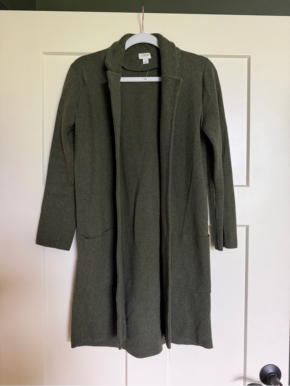 J. Crew Olive Green Open-Front Long Sweater Jacket